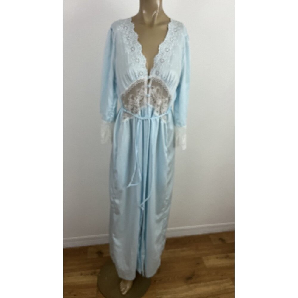 Vintage Bert Yelin for Iris Women's M Bue Robe Lace Trim
